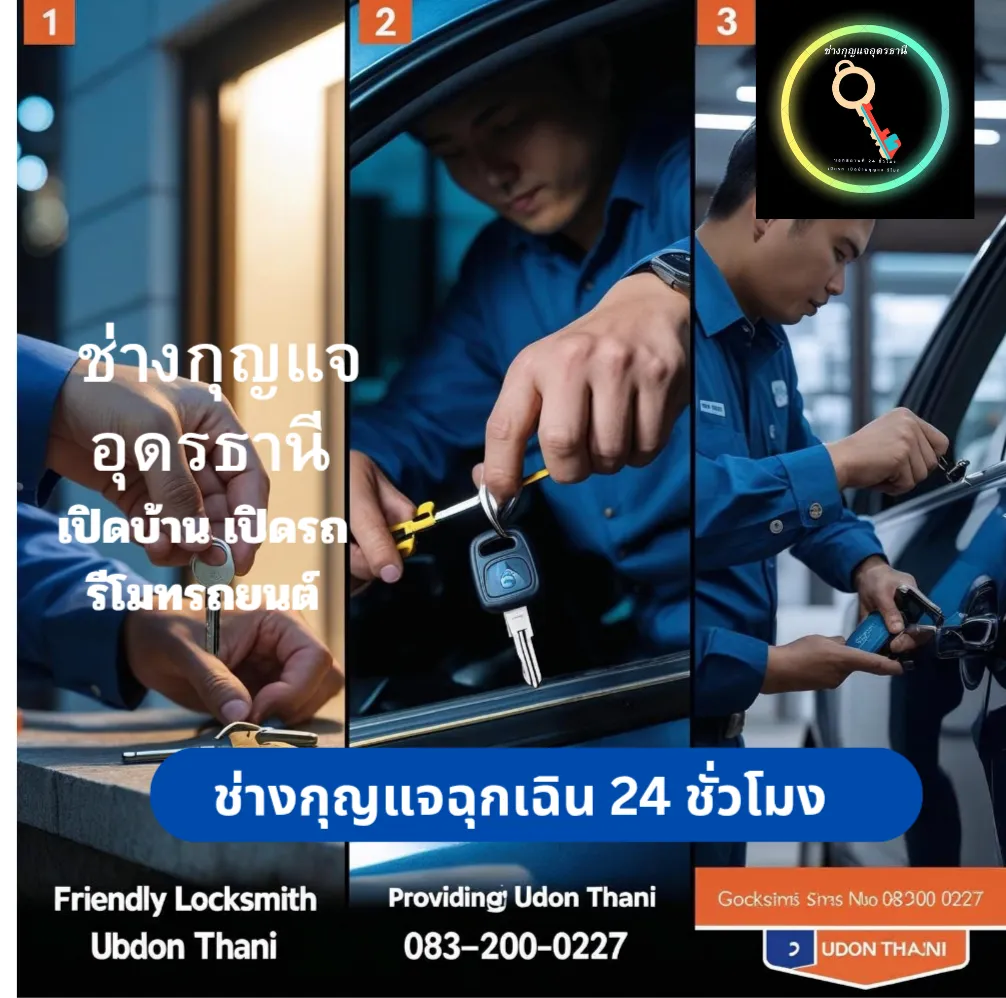 ช่างกุญแจอุดรธานี 24 ชั่วโมง ติดตั้งกุญแจ รับทำนอกสถานที่ เปิดบ้าน เปิดรถ กุญแจรีโมท รถยนต์ มอเตอร์ไซค์